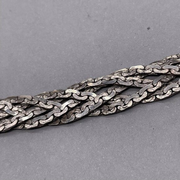 Braided Chain Necklace Spring Ring Closure Silver Tone 22.5 Inches - Picture 3 of 5
